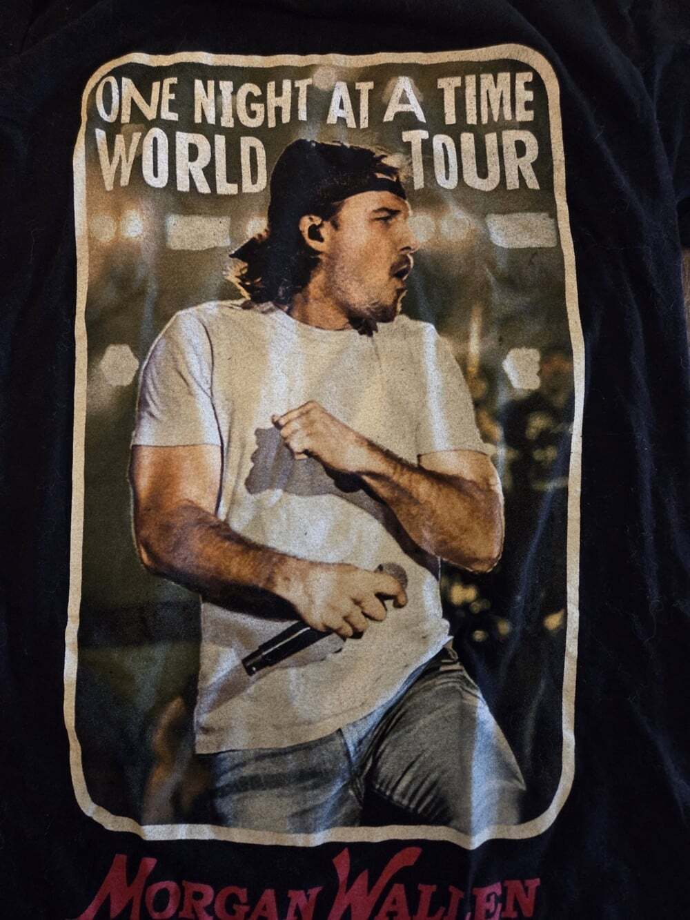 Morgan Wallen Mens Black Cotton T-Shirt One Night At a Time World Tour Small